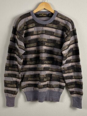 Emanuel Ungaro Vintage Wool Blend 3D Patch Knit Long Sleeve Crewneck Sweater